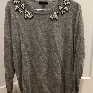 Grey JCrew sweater with beautiful embellishments